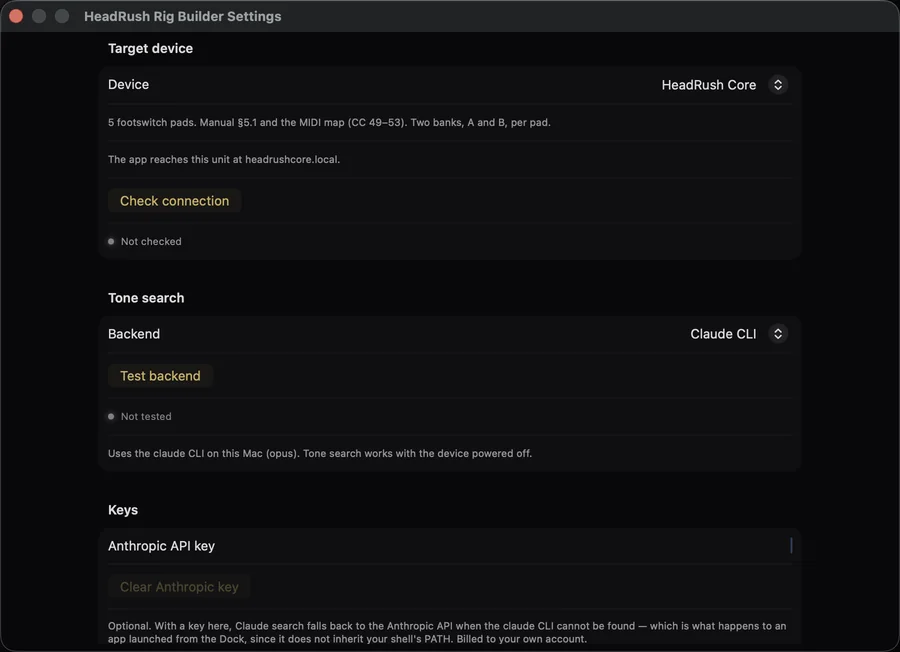 The macOS Settings window of the app