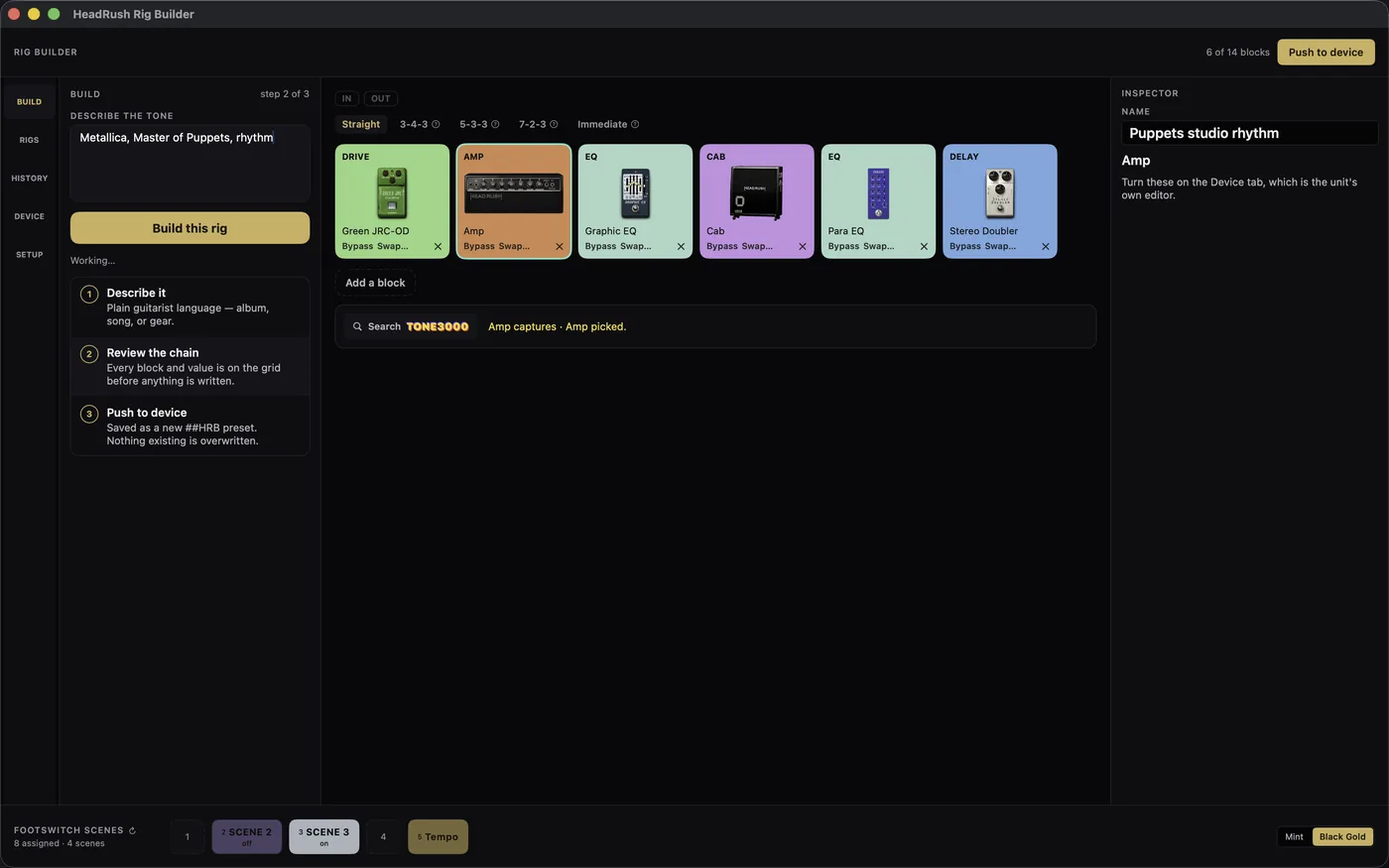 The console in the Black Gold theme: gold accent, every block colour re-checked against it